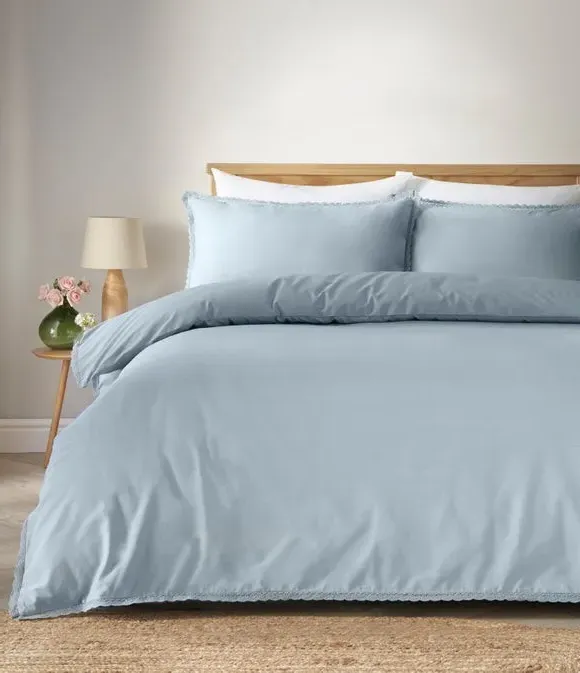 Cotton Lace Duvet Cover & Pillowcase Set - Sky Blue product