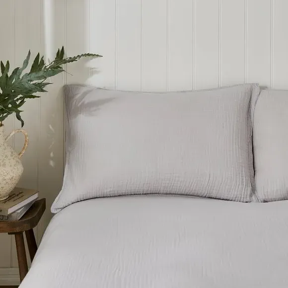 Cotton Muslin Duvet Cover and Pillowcase Set - Pale Silver alternate view