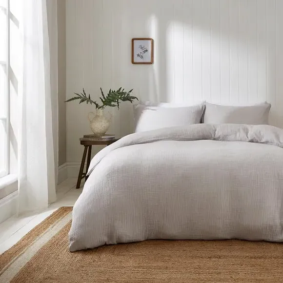 Cotton Muslin Duvet Cover and Pillowcase Set - Pale Silver product
