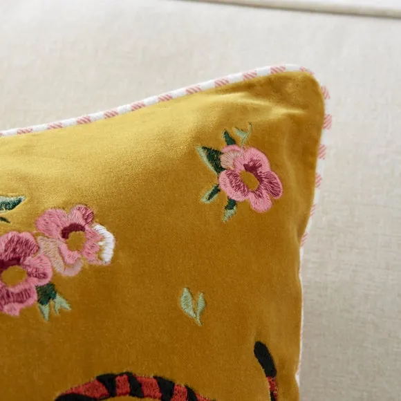 Cotton Velvet Tiger Cushion - Ochre alternate view