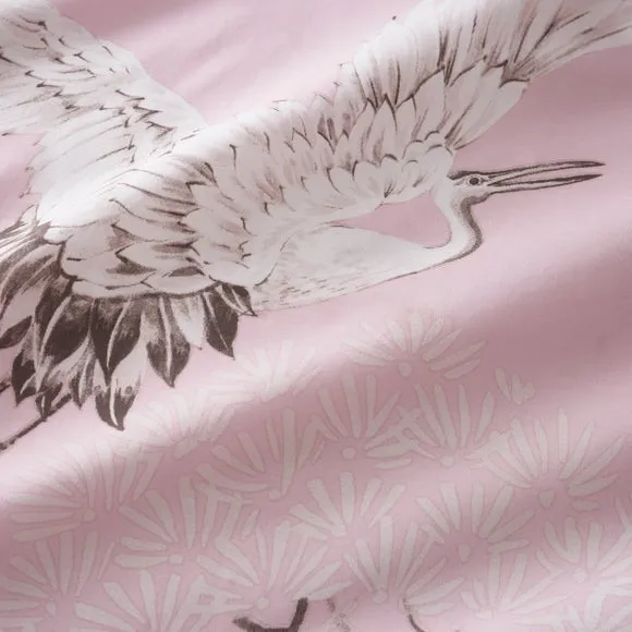 Cranes Floral Duvet Cover & Pillowcase Set - Powder Pink, Cotton alternate view