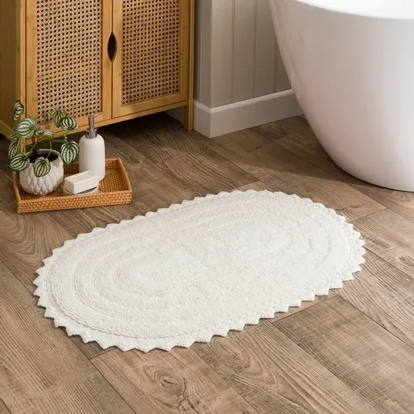 Crochet Oval Bath Mat - Ivory, Cotton product