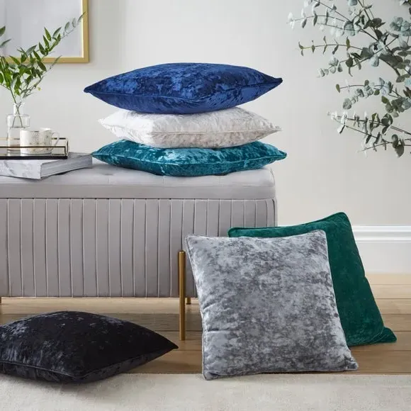 Crushed Velour Cushion - Peacock, Velour by Dunelm, image 2