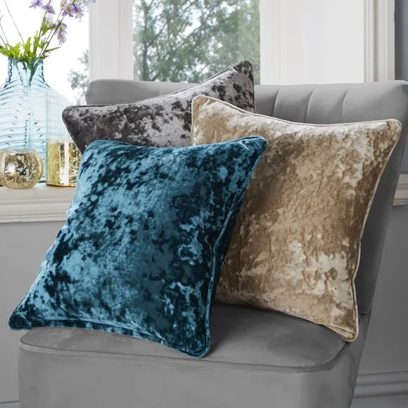 Crushed Velour Cushion - Peacock, Velour by Dunelm, image 3