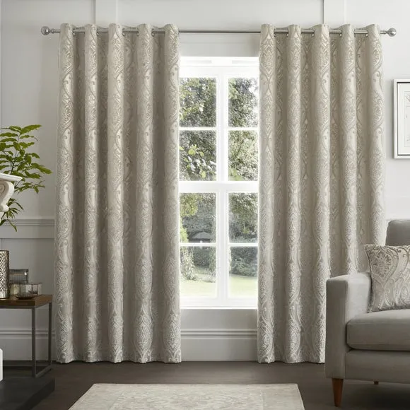 Chateau Eyelet Curtains with Damask Pattern - Natural alternate view