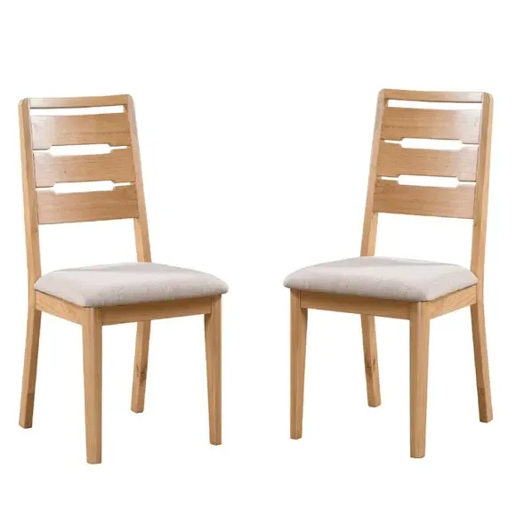 Curve Set of 2 Dining Chairs - Mid Oak Brown, Faux Linen alternate view