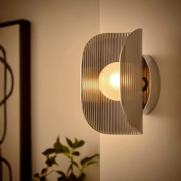 Curved Ribbed Glass Wall Light - Grey alternate view