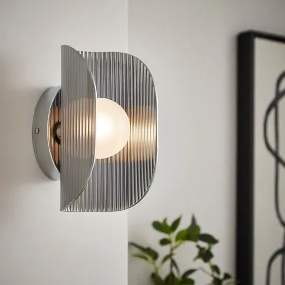 Curved Ribbed Glass Wall Light - Grey product