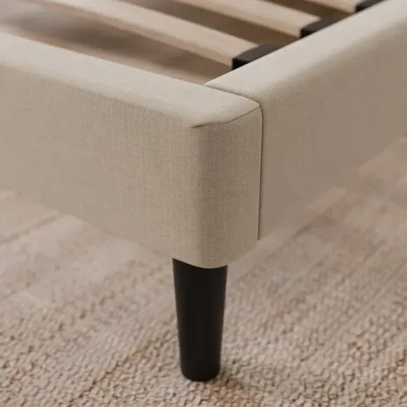 Curved Upholstered Bed Frame - Natural Beige, Linen by Dunelm, image 4
