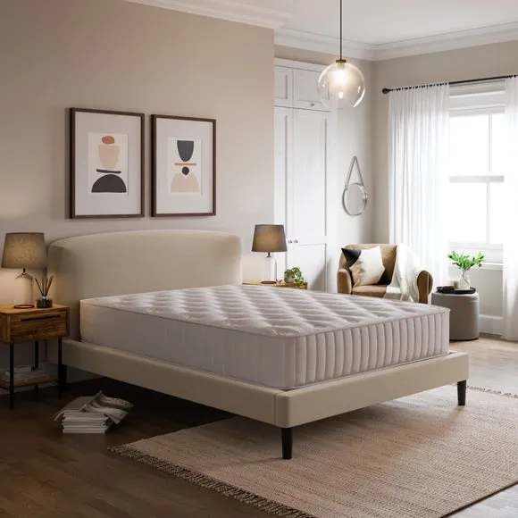 Curved Upholstered Bed Frame - Natural Beige, Linen by Dunelm, image 3