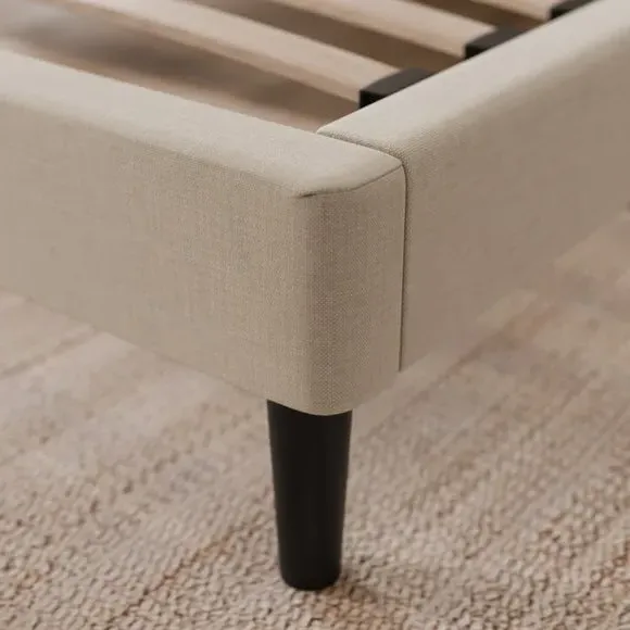 Curved Upholstered Bed Frame - Natural Beige, Linen by Dunelm, image 4