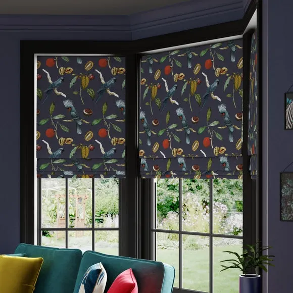 Custom Roman Blind with Cockatoo Print - Ink by Dunelm, image 3