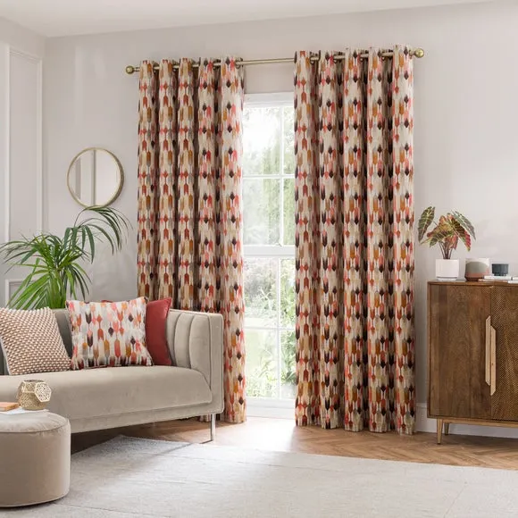 Cut Velvet Eyelet Curtains - Coral, Polyester by Dunelm, image 2