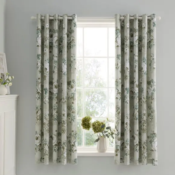 Floral Eyelet Curtains - Green, Cotton alternate view