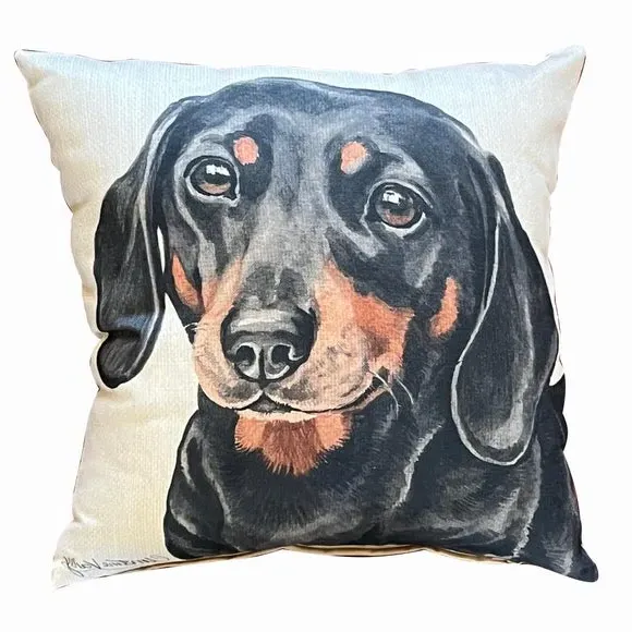 Square Cushion with Dachshund Print - Cream alternate view