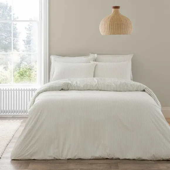 Dawson Stripe Duvet Cover & Pillowcase Set - Sage Green, Cotton alternate view