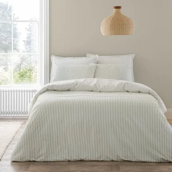 Dawson Stripe Duvet Cover & Pillowcase Set - Sage Green, Cotton product