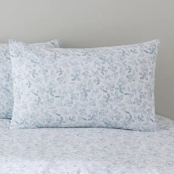 Delicate Floral Duvet Cover and Pillowcase Set - Blue, Cotton alternate view