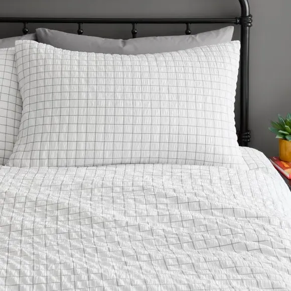 Devon Check Duvet Cover & Pillowcase Set - Monochrome, Polyester alternate view