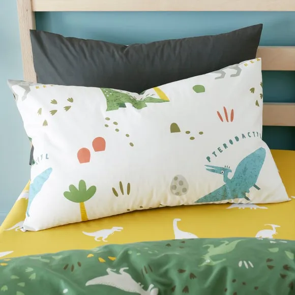 Dino Duvet Cover and Pillowcase Set - Green, Polycotton alternate view