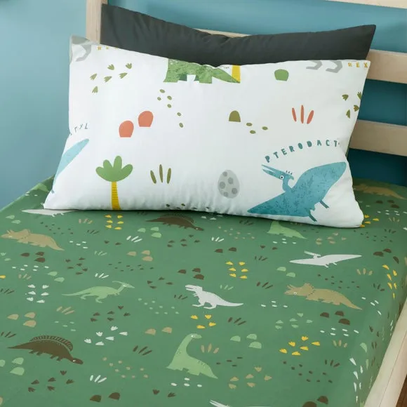 Dino Pack of 2 Fitted Sheets - Ochre, Polycotton alternate view
