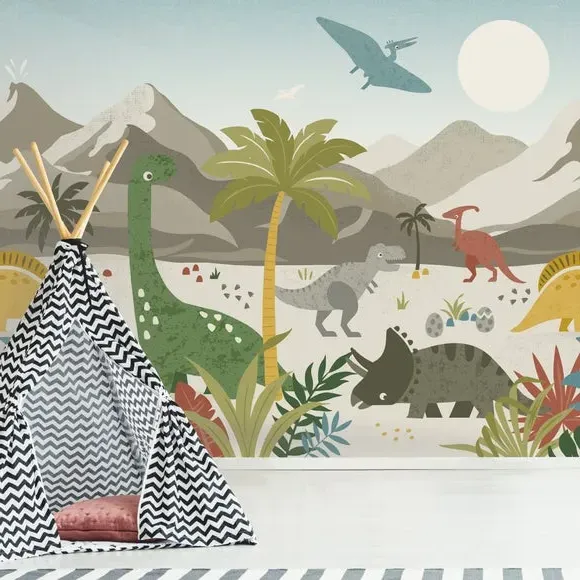 Dino Walk Wall Mural - Multicolor alternate view