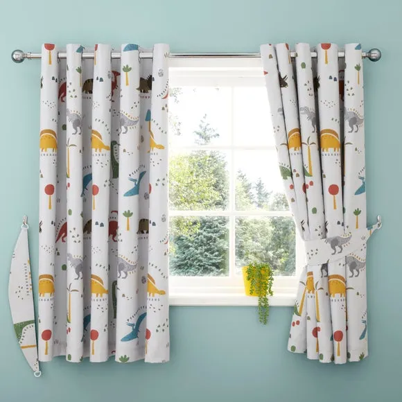 Dino Blackout Eyelet Curtains - Multicolor, Polyester alternate view