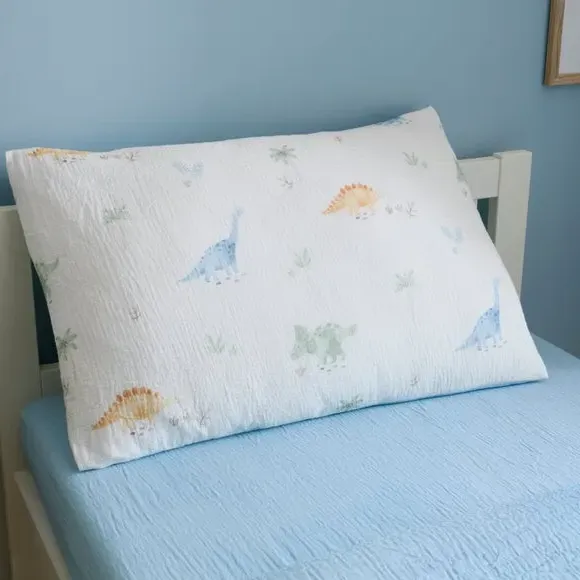 Dinosaur Quilt Cover & Pillowcase Set - Blue, Cotton Muslin alternate view