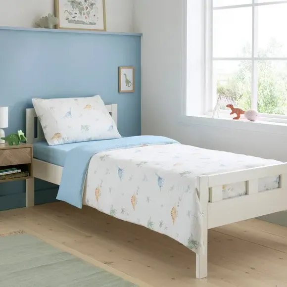 Dinosaur Quilt Cover & Pillowcase Set - Blue, Cotton Muslin product