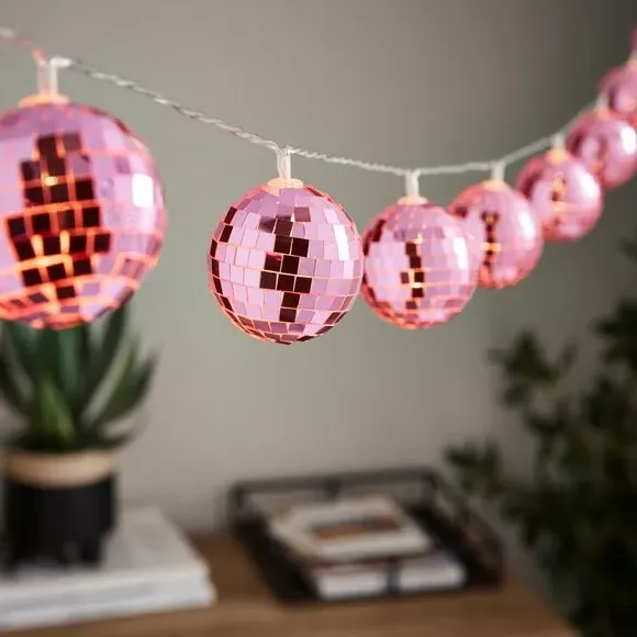 Disco Ball 10 LED String Lights - Pink
