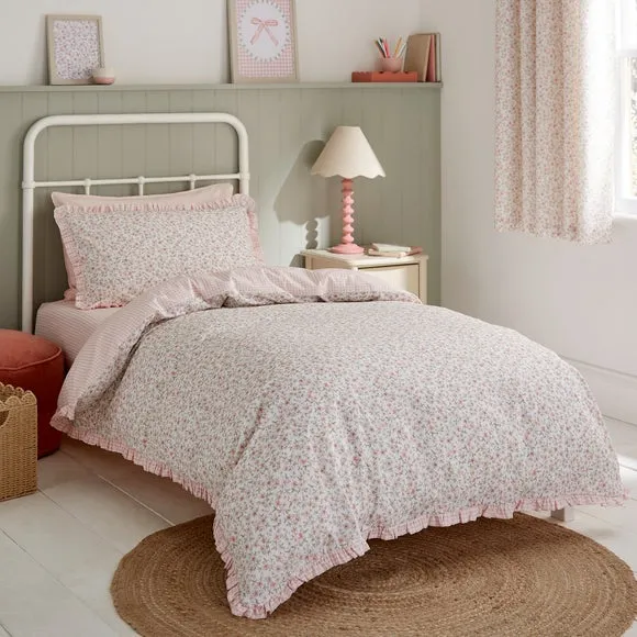 Ditsy Blooms Frill Quilt Cover and Pillowcase Set - Pink, Cotton product