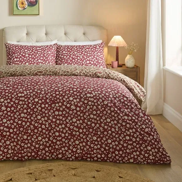Ditsy Floral Duvet Cover & Pillowcase Set - Burgundy, Polycotton alternate view