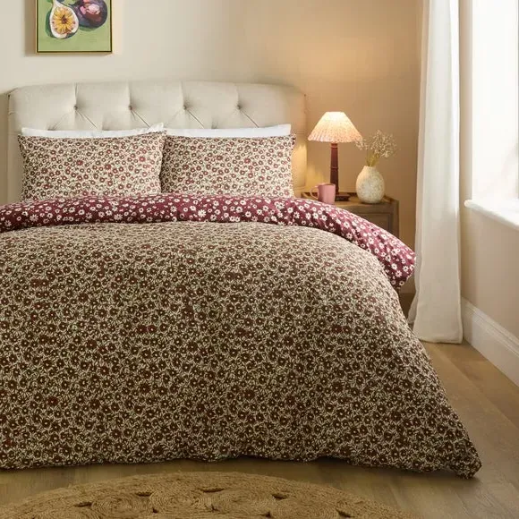 Ditsy Floral Duvet Cover & Pillowcase Set - Burgundy, Polycotton product