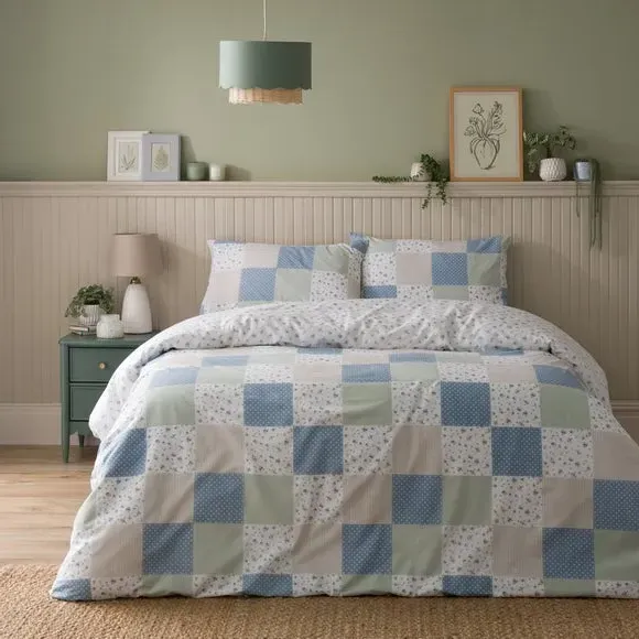Ditsy Patchwork Duvet Cover and Pillowcase Set - Sage Green product