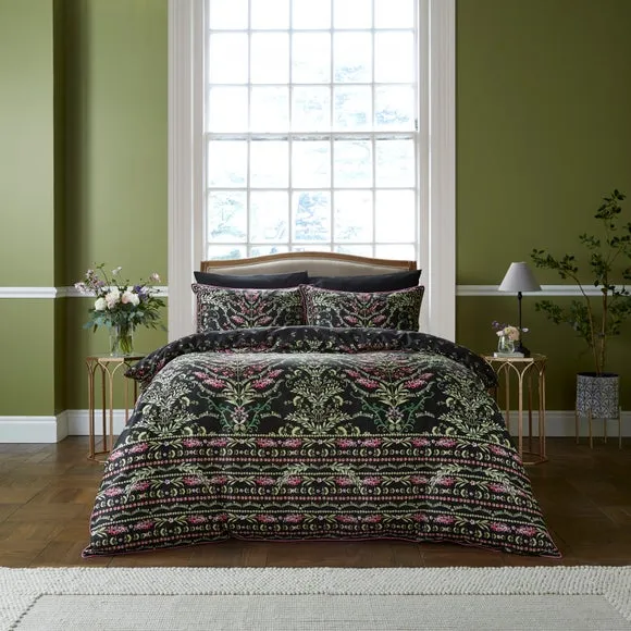 Standard Pillowcase Pair Botanical Panel - Black, Cotton Sateen by Dunelm, alternate view