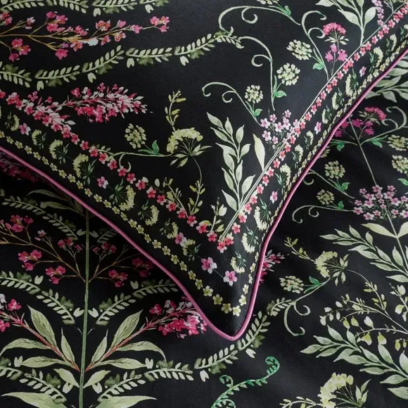 Standard Pillowcase Pair Botanical Panel - Black, Cotton Sateen by Dunelm, image 4