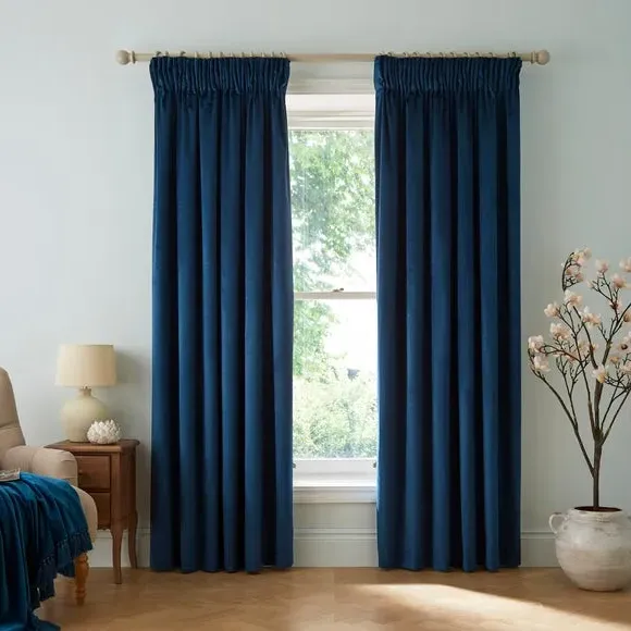 Burford Pencil Pleat Blackout Curtains - Teal Blue, Velvet alternate view