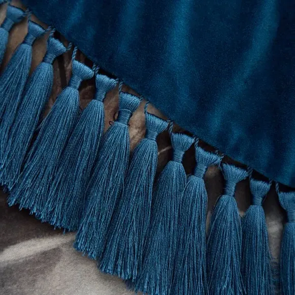 Burford Tassel Throw Blanket - Teal Blue, Velvet alternate view