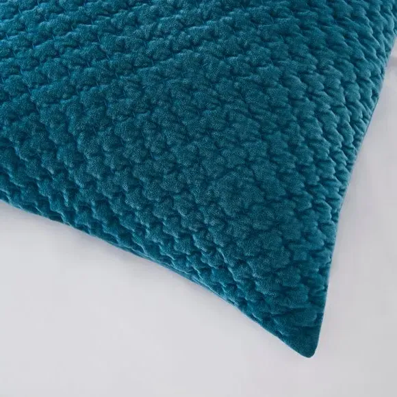 Genevieve Continental Square Pillowcase - Teal Blue, Cotton Velvet alternate view
