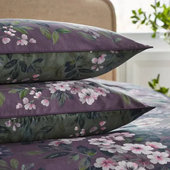 Giverny 300 Thread Count Standard Pillowcase Pair - Damson Purple, Cotton alternate view