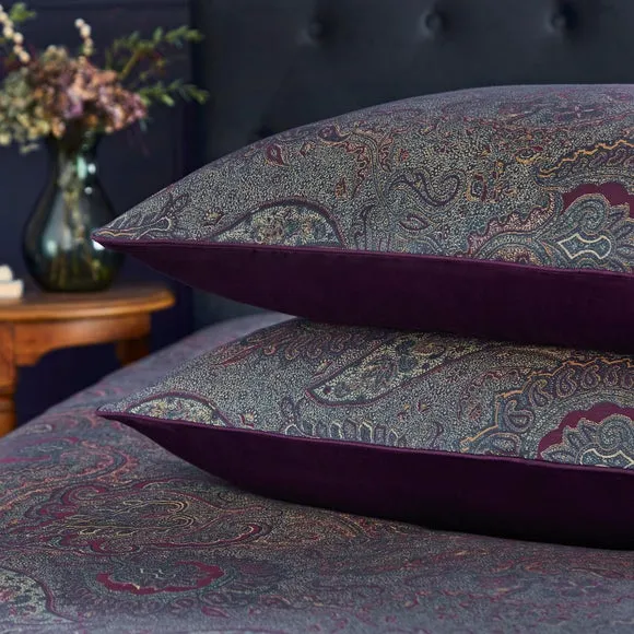 Paisley Jacquard 300 Thread Count Standard Pillowcase Pair - Damson Purple alternate view