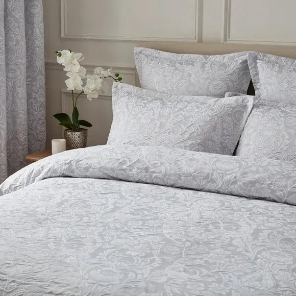Jacquard Duvet Cover with Oxford Edge - Grey alternate view