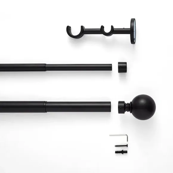 Double Layer Extendable Curtain Pole - Matt Black by Dunelm, image 2