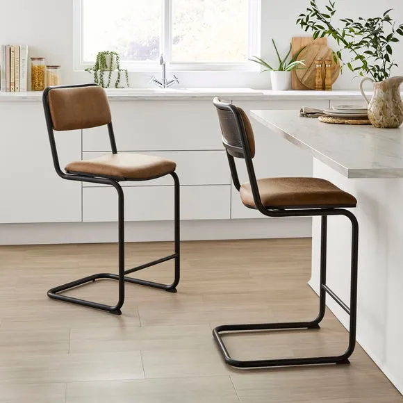 Draper Cantilever Barstool - Brown, Faux Leather alternate view