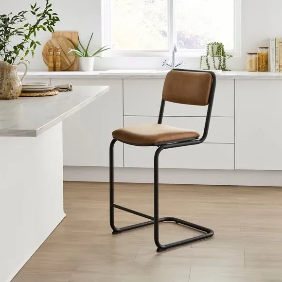 Draper Cantilever Barstool - Brown, Faux Leather product