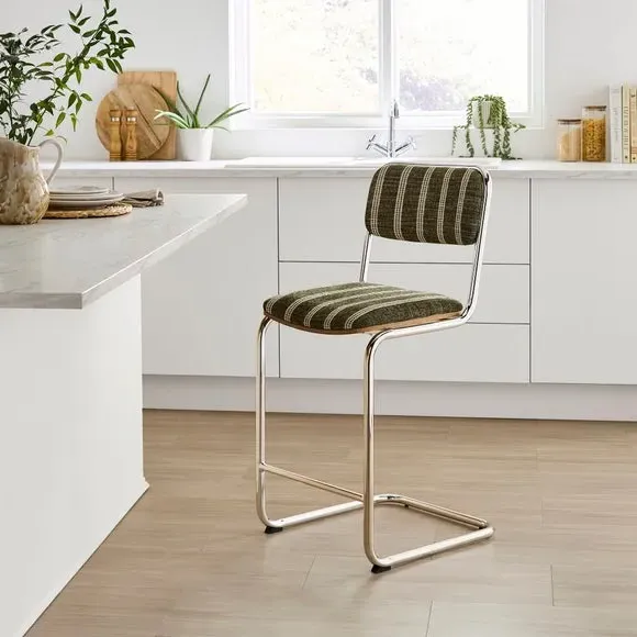 Draper Cantilever Barstool - Green, Textured Weave