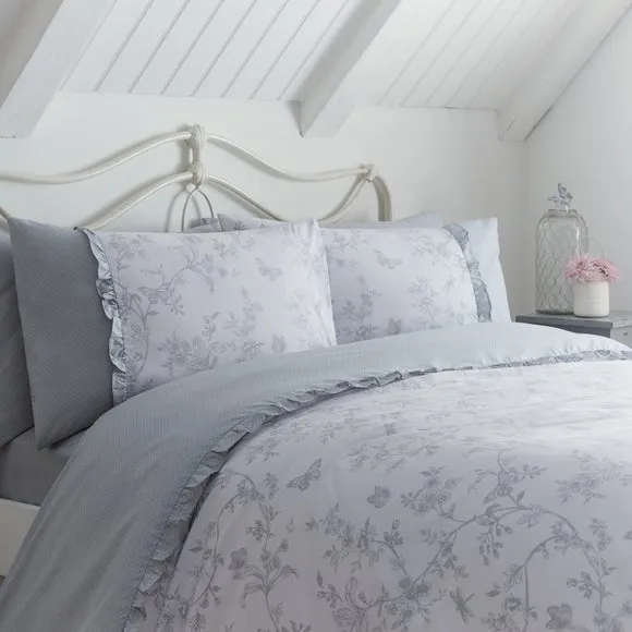 Kristen Frill Duvet Cover and Pillowcase Set - Grey alternate view