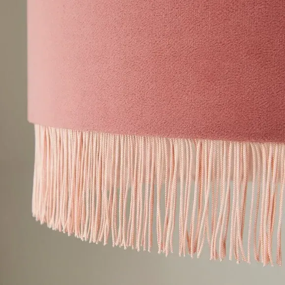 Drum Lamp Shade with Fringe - Pink, Velvet by Dunelm, image 3