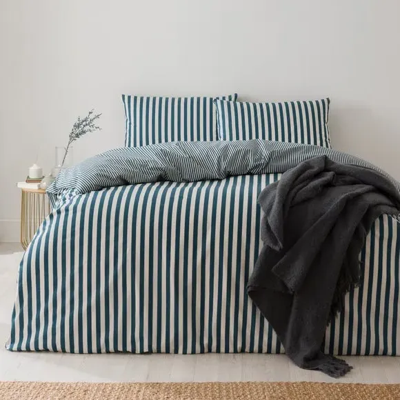 Durham Stripe Duvet Cover and Pillowcase Set - Ink Blue, Cotton product