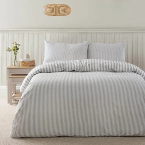 Durham Textured Stripe Duvet Cover & Pillowcase Set - Thyme, Cotton alternate view